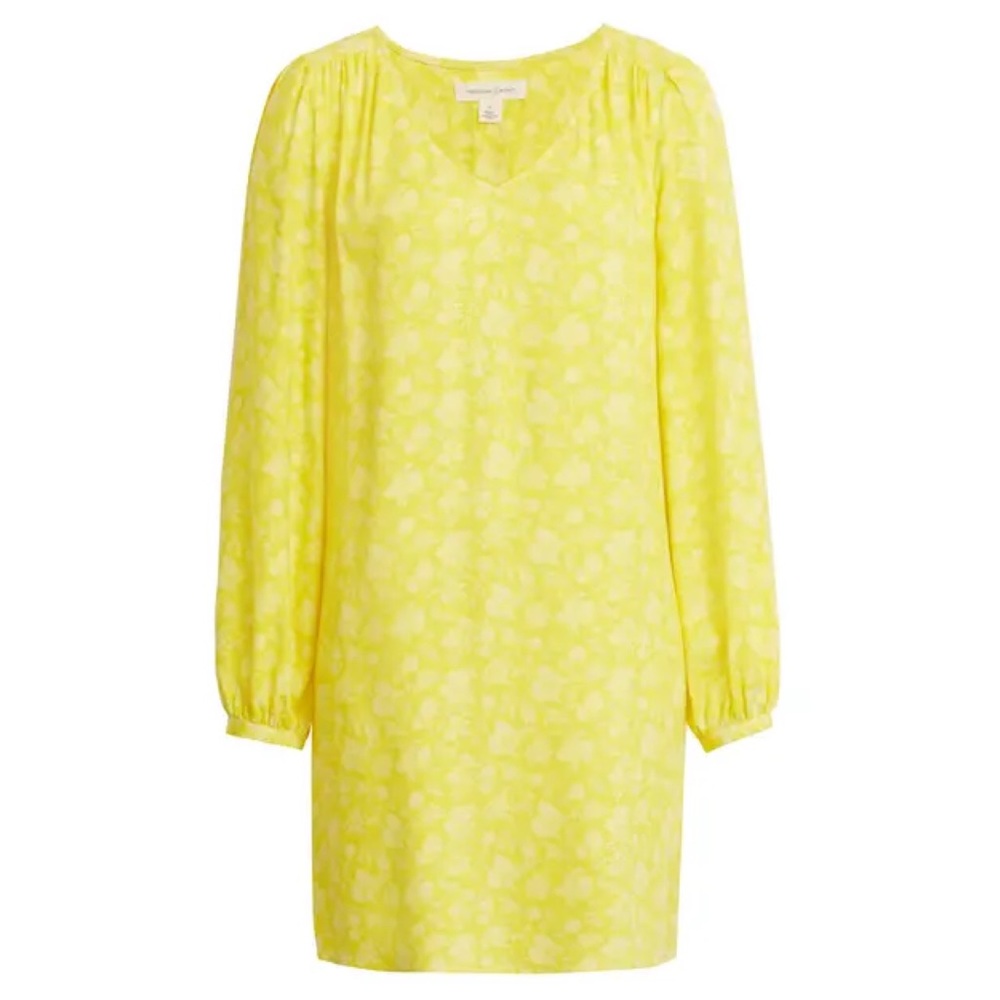 Nordstrom Treasure & Bond V-neck Long Sleeve Shift Dress Yellow Floral medium